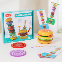 Mainan Kayu Montessori Hamburger Simulasi Makanan Masak-masak Set Stacking Game Matching Card Educat