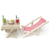 1/2pcs 1/12 Dollhouse Miniature Beach Lounge Deck Chair Model Toys Decoration Dolls House Mini Furniture Accessories