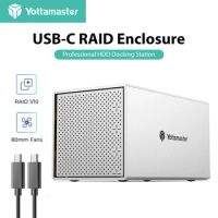Yottamaster 4-slot USB-C RAID Enclosure Aluminum 4-Bay 2.5"/3.5" HDD/SSD External Hard Drive Enclosure Support RAID Model 16TB*4