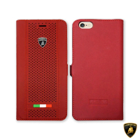 【Lamborghini 藍寶堅尼】iPhone SE3/SE2/8/7 4.7吋 高質感透氣磁扣側掀皮套(瑪莎拉酒紅)