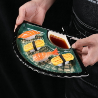 日料餐具陶瓷壽司盤分格餃子盤子帶醋碟蘸料盤日式刺身盤擺盤裝飾