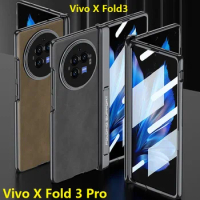 Super Frosted For Vivo X Fold 3 Pro Case Leather Stand Tempered Glass Hinge Protection Cover