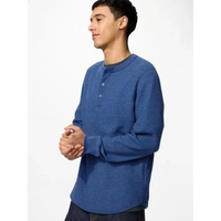 Uniqlo Waffle Henley T-Shirt Long Sleeve Kaos Pria Lengan Panjang 66 BLUE L