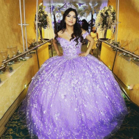 Luxury Lavender Quinceanera Dresses 2023 Sparkly Flowers Ball Gown Prom Dress 16 Dress Mexican Vestidos De XV Anos
