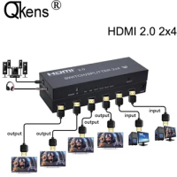 HDMI 2.0 4k 60hz 2x4 Switch Splitter 3D 4K HDMI Switch Splitter SPDIF Audio 1080P Laptop PC To Multi TV 2 3 4 Monitors Projector