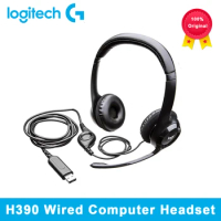 Logitech H390 H340 Original Wired Computer Headset With Mic Foldable 2.33M USB Stereo Headphones Computer Office Wired Earphone