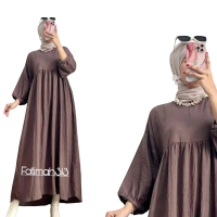 ZALIMA MIDI POLOS LINEN POLO LD 110 & 120 BY FATIMAH313 Muslim Karet Variasi Wanita Navy Dress Army 