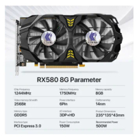 CCTING RX 580 8GB 2048SP Graphics Cards GDDR5 GPU Mining Shaders Unified Video Card RX 580 8G Computer Gaming Warranty Used
