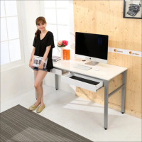 【A級家居】低甲醛160公分木紋白雙抽屜穩重工作桌(書桌/電腦桌)