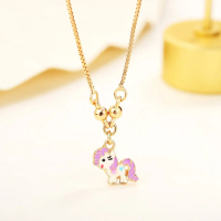 Lanme Jewelry Kalung Anak Perempuan Unicorn Anti Karat Kalung Anak Karakter Pony Lapis Emas Aksesori