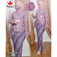 (COD).Setelan Kebaya Aurora Tille Model Pingwin Tangan Panjang Mix Rok Plisket Batik Dewasa Ukuran J