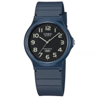 【CASIO 卡西歐】簡約百搭 數字時標 日本機芯 橡膠手錶 黑x藍 33mm(MQ-24UC-2B)
