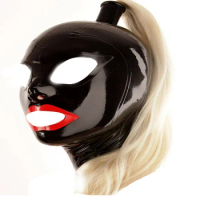 Realistic Black Rubber Hood with Hairpiece Latex Mask in Back Zipper Club Wear bdsm bondage bdsm collar bdsm restraints sex toys
