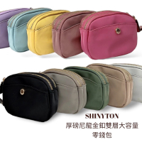 【SHINYTON】109064厚磅尼龍金釦雙層大容量零錢包手提包、零錢包、中夾、短夾、卡片包、鑰匙包、多層包