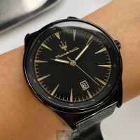 【MASERATI 瑪莎拉蒂】MASERATI手錶型號R8853146001(黑色錶面黑錶殼深黑色米蘭錶帶款)
