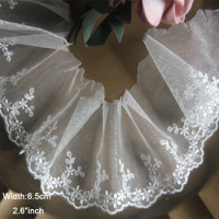 1 Yard Width:6.5cm Elegant Flower Embroidery Trimming Lace Shiny Mesh Fabric Lace for DIY Garment Sewing Accessories(SS-2690)