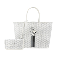 GOYARD SNOOPY 聯名款條紋塗料帆布LOGO子母購物包-小/白/灰黑
