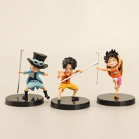 Anime One Piece Luffy Ace Sabo Child Ver. PVC Action Figure Mini Statue Collectible Model Car Toys Doll Cake Decorations Gifts