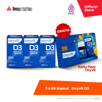 Oxyvit Vitamin D3 1000 IU 60 Kaplet (x3) | FREE Flazz Card | Multivitamin Untuk Kulit Kuku Rambut