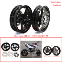 12/15mm hole12 inch Front 2.50-12 and Rear 3.00-12 with Sprocket &amp; Disc brake Rims Refitting for Dirt bike Pit Bike Vacuum Wheel