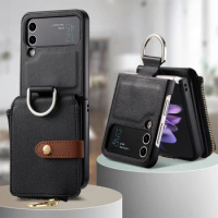 For Samsung Z Flip4 Anti-Drop Wallet Bag Portable Case for Samsung Galaxy Z Flip 4 Flip4 Card Slot Protective Cases