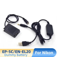 USB Power Cable EP-5C DC Coupler EN-EL20 ENEL20 Dummy Battery for Nikon 1J1 1J2 1J3 1S1 1AW1 1V3 p1000 DL24-500 COOLPIX A Camera