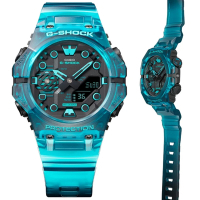 CASIO卡西歐 G-SHOCK 全新錶殼 智慧藍芽 碳纖維核心防護雙顯錶-GA-B001G-2A 土耳其藍 半透明