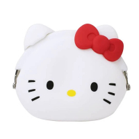 【小禮堂】Hello Kitty 大臉造型矽膠口金零錢包《紅白》收納包.耳機包.p+g design