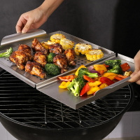 不銹鋼方形烤肉盤 二合一烤切涼肉盤 戶外野營烤肉漏盤蔬菜烤肉盤