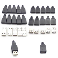 3 in 1 USB 2.0 Type A male Female 4 Pin power Socket cable Connector Plug With Black Plastic Cover Solder Type DIY repair