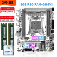 JGINYUE X99 Motherboard Kit Xeon E5 2666 V3 Processor 16G(2*8) 1600 MHz DDR3 ECC RAM Memory LGA 2011-3 Nvme SATA M.2 Interfac