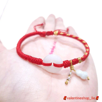 Gelang tangan tali merah keberuntungan charm Giok burma asli & giok labu & beads silver premium adju