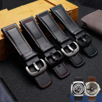 Smooth Superior Genuine Leather Watchband 28mm Black Pin Clasp Calfskin Strap Fit For Seven-Friday Watch Stock Man's Bracelet