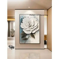 Lukisan Bunga Putih Simple Tekstur di Kanvas - Future Art Painting dengan bingkai putih 140x90