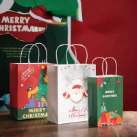 10pc/set Christmas Kraft Paper Candy Gift Bag Handbag Exquisite 2022 Merry Christmas Festival Packaging Bags Gift Box