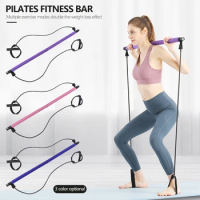 Portable Pilates Bar Stick Kit Crossfit Resistance Bands Trainer Yoga Pull Rods Pull Rope Lose Weight Gym Exercise Body Workout