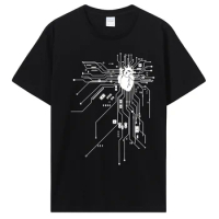 Anatomical Heart CPU Processor Computer Programmer PCB Board Geek T-Shirt Electrical Electronic Engineer Circuit Graphic Tee Top