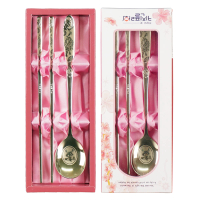 【韓國KitchenFlower】不鏽鋼金虎扁筷湯匙禮盒(韓國製316不鏽鋼)