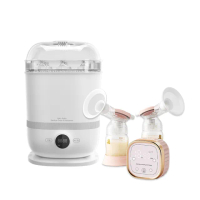 【SnowBear 韓國小白熊】智柔 充電式雙邊電動吸乳器 +智真5Plus奶瓶消毒鍋(震吸催乳/可做果乾優格機小蒸鍋)