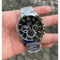 JAM TANGAN PRIA ALBA AT3H67X1 AT3H67 CHRONOGRAPH SILVER BLACK ORIGINAL