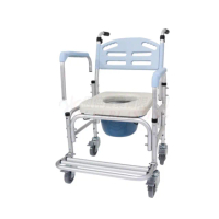 【海夫健康生活館】恆伸 鋁製有輪 移位功能 拆手/大背 固定洗澡便椅(ER43005)