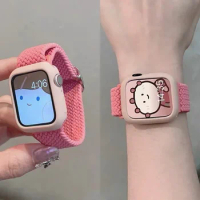 Korean Cute Braied Strap + Case For Apple Watch Band 49mm 41mm 45 44 38 42 Nylon Bracelet For iWatch Series 9 8 7 6 5 4 3 SE 40