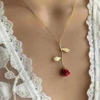 Dây chuyền mặt dây hình bông hồng đỏ sáng tạo phong cách châu Âu–Mỹ C070, quà tặng Ngày Lễ Tình nhân