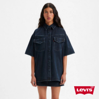 【LEVIS 官方旗艦】Wellthread環境友善系列 女 工裝落肩牛仔襯衫外套/大寬袖設計/深藍 人氣新品 A6137-0000