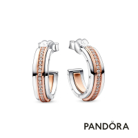 【Pandora 官方直營】Pandora Signature Logo &amp; Pave 雙色金屬耳環圈