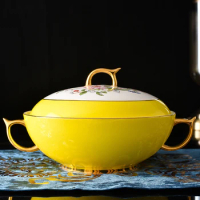 Big Size Ceramics Soup Bowl with Lid Fine Bone China Soup Pots