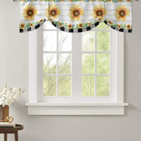 Farm Sunflower Plaid Window Curtain Kitchen Cabinet Coffee Tie-Up Valance Curtain Rod Pocket Short Curtain
