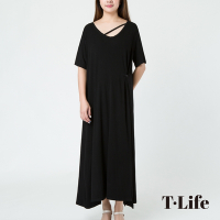 T.Life 休閒度假寬鬆兩穿素色長洋裝(1色)
