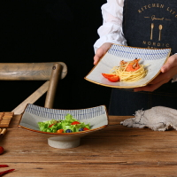 日式陶瓷高腳方盤菜盤子壽司盤小吃盤飯盤水果沙拉盤餐廳擺臺餐具1入