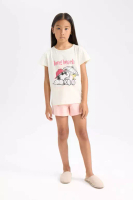DeFacto Girl's Snoopy Pajamas Set Short Sleeve Top Elastic Waist Short Shorts D9831A824Wn
